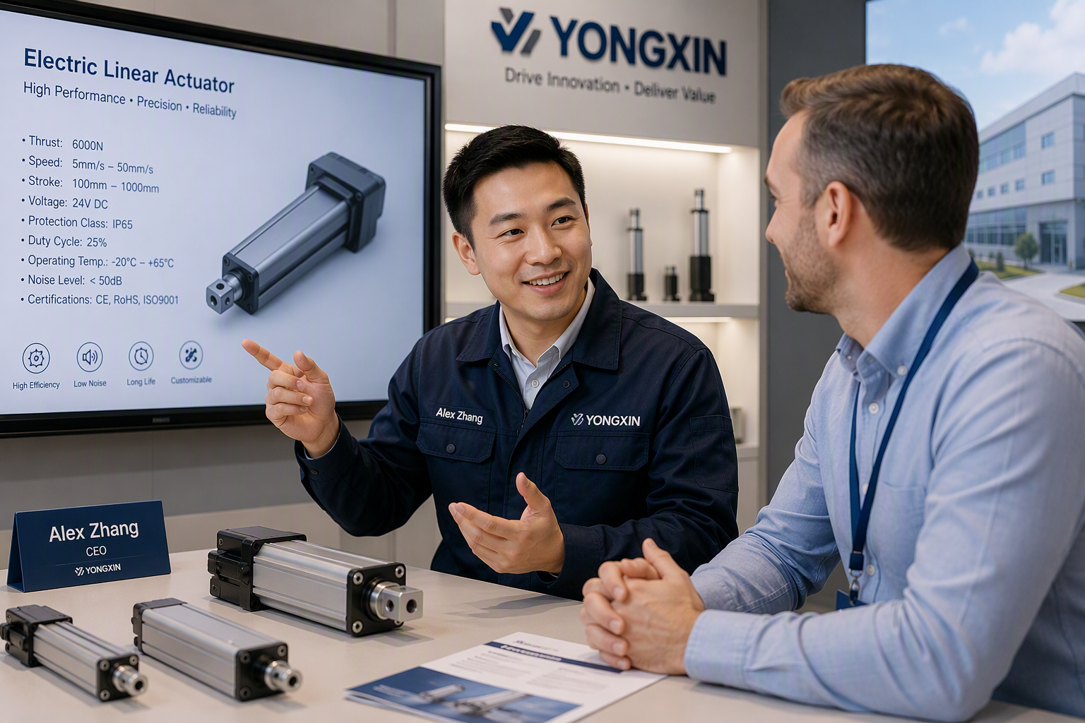 Alex Zhang, CEO of GoCommins, explaining the silent diesel generator set buying checklist to a customer