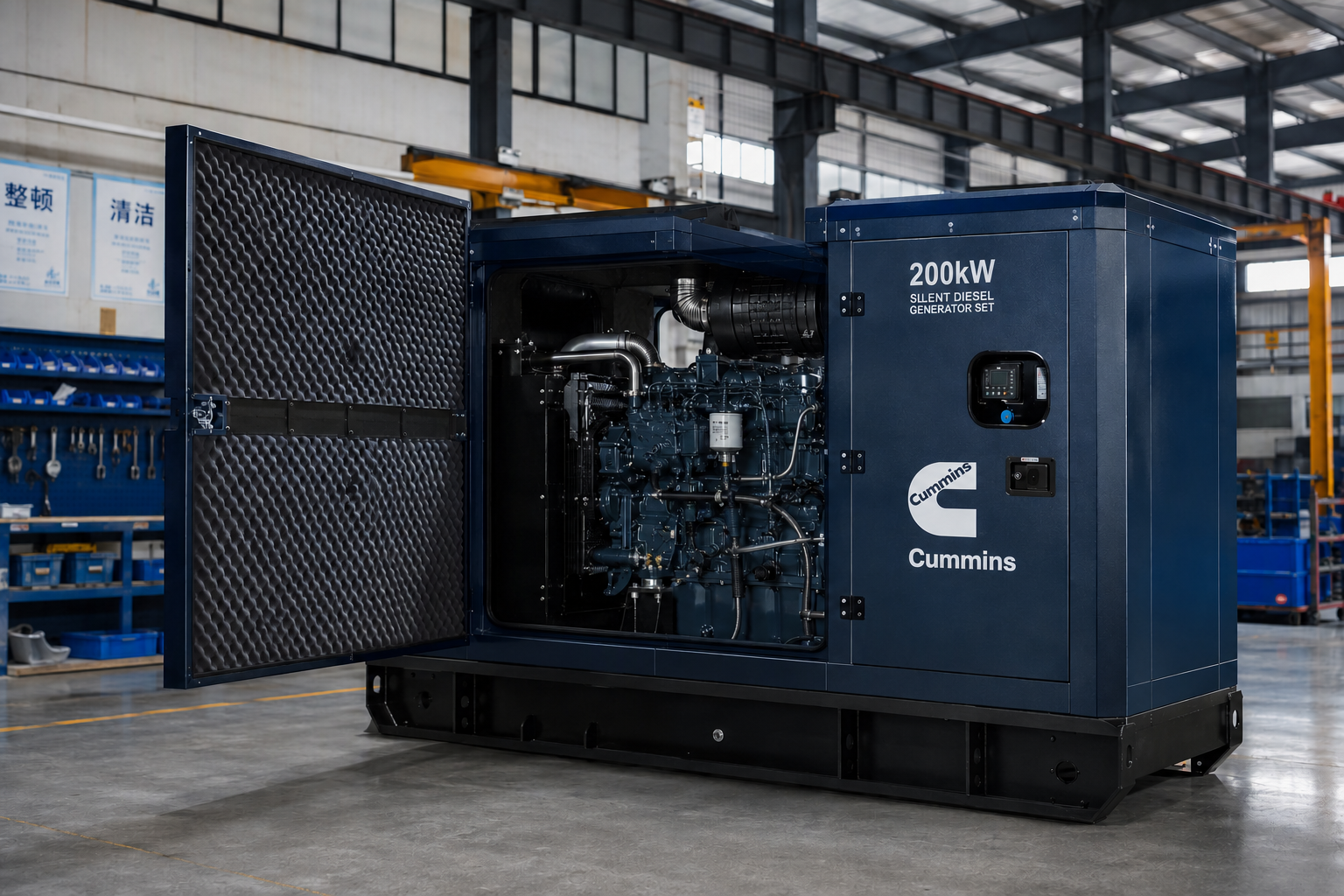 GoCommins 200kW Cummins authorized silent diesel generator with soundproof canopy production line