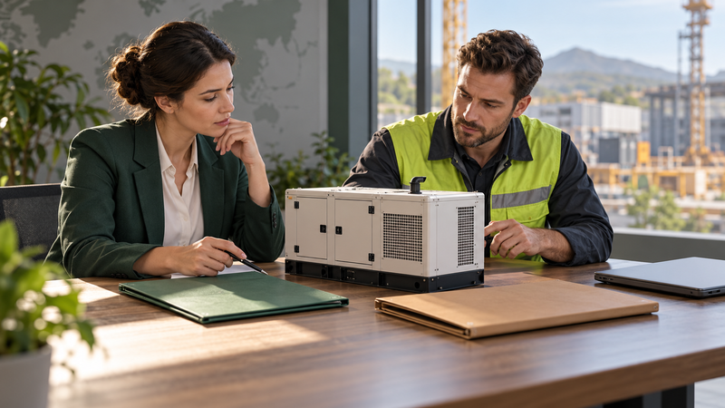 A buyer and site engineer reviewing a destination electrical specification