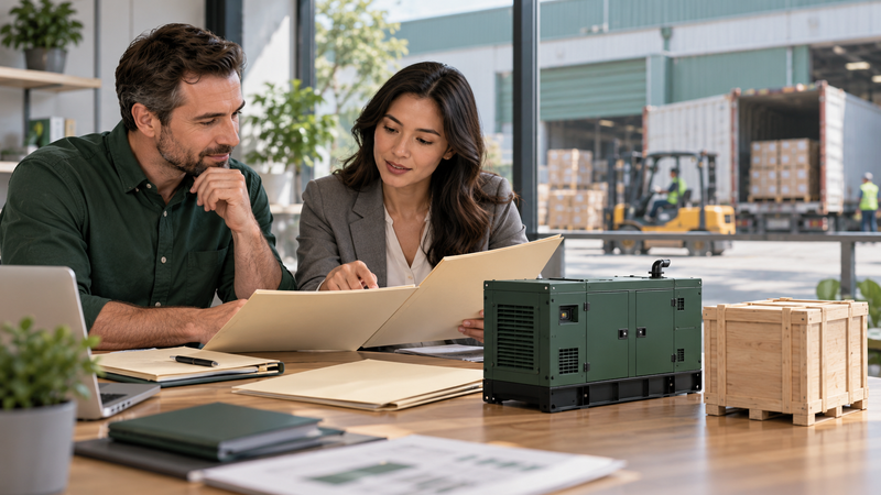 A buyer and logistics coordinator agreeing a generator shipment plan