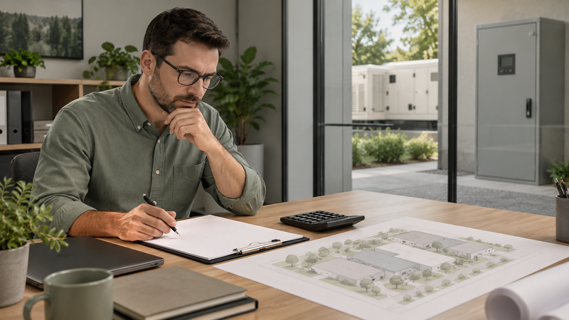 An electrical engineer reviewing equipment requirements before an ATS purchase