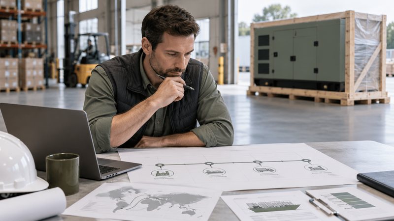 Buyer reviewing delivery and commissioning milestones for a generator order