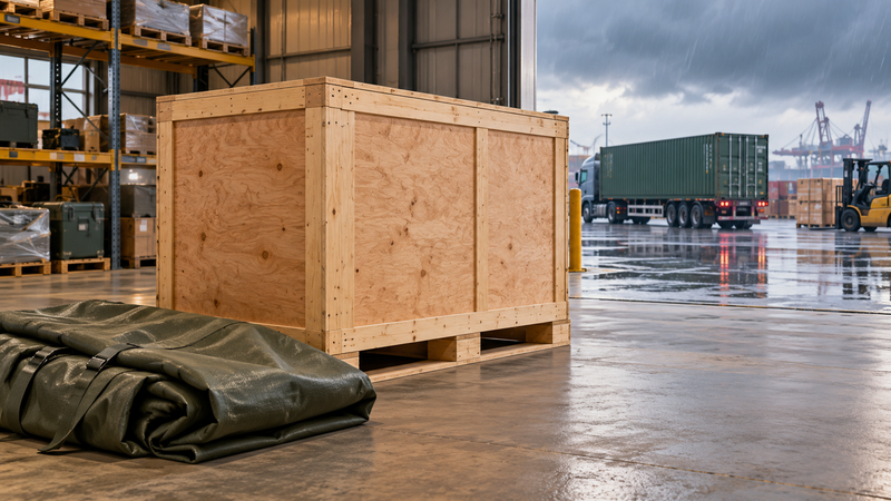 AI-generated illustration of a protected generator crate awaiting export transport