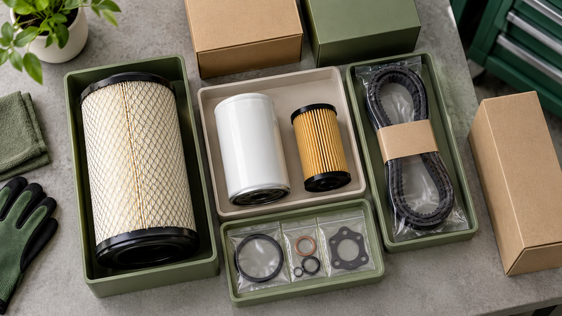 A clearly separated selection of service consumables