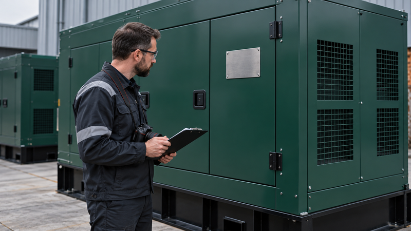 Generator identity and nameplate verification before acceptance; AI-generated illustration
