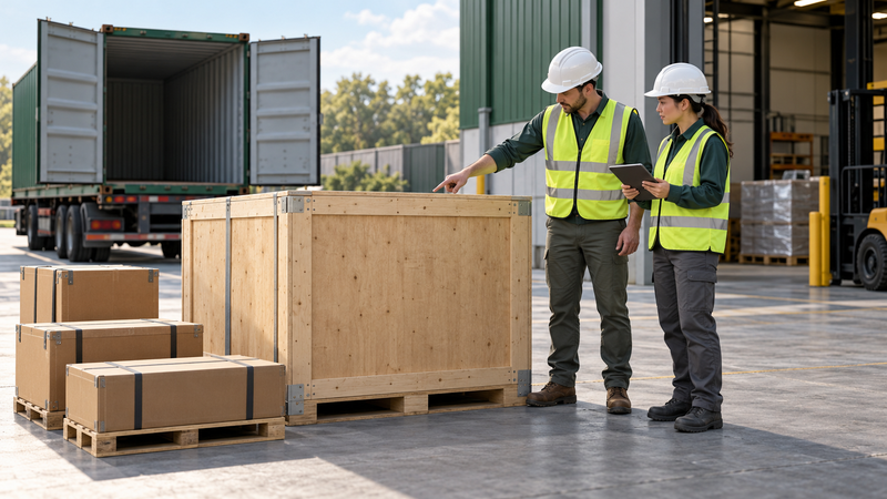 AI-generated illustration of a receiving team examining a delivered generator shipment