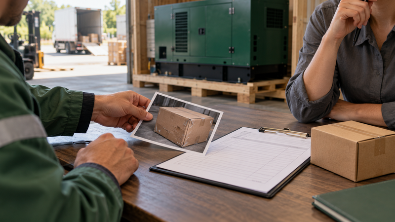 AI-generated illustration of a buyer recording a package discrepancy before unpacking