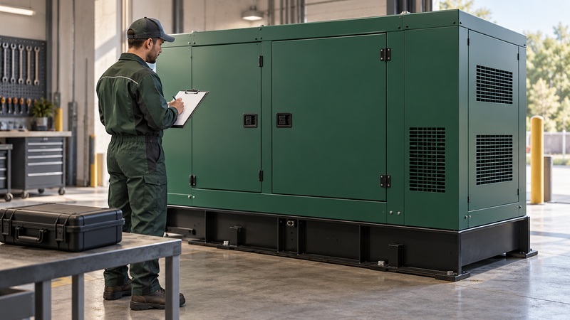AI-generated illustration of an inspector matching a generator to its agreed electrical specification