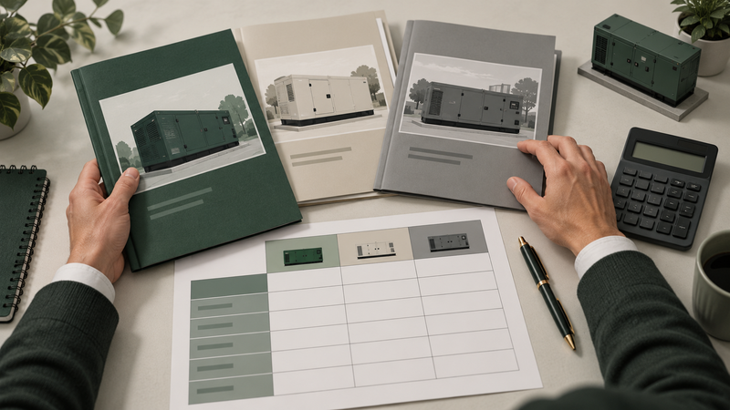 AI-generated illustration of a buyer comparing generator quotation documents