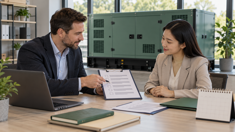 Buyer and supplier reviewing a generator fuel autonomy RFQ
