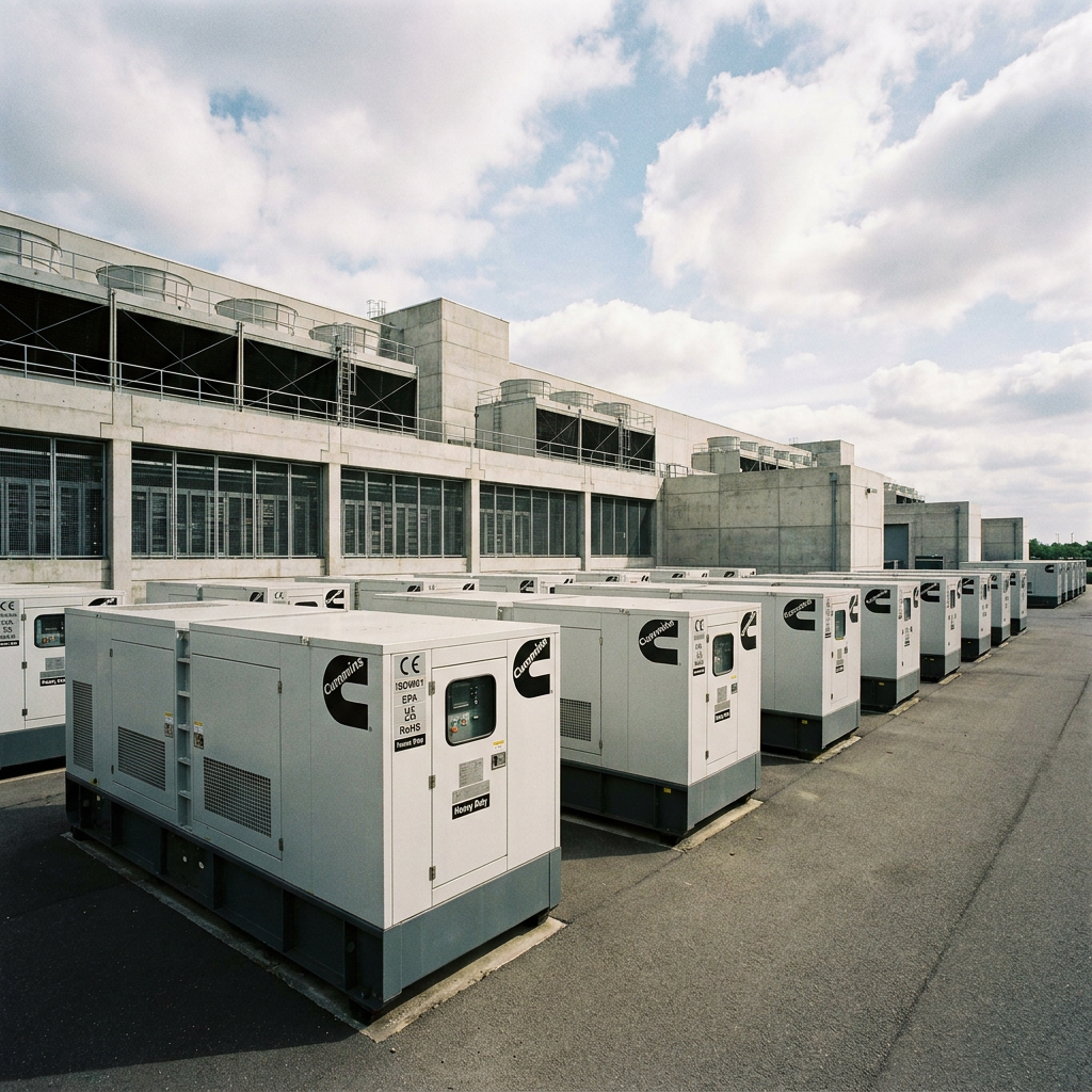 Cummins diesel generator sets arranged outside an industrial building