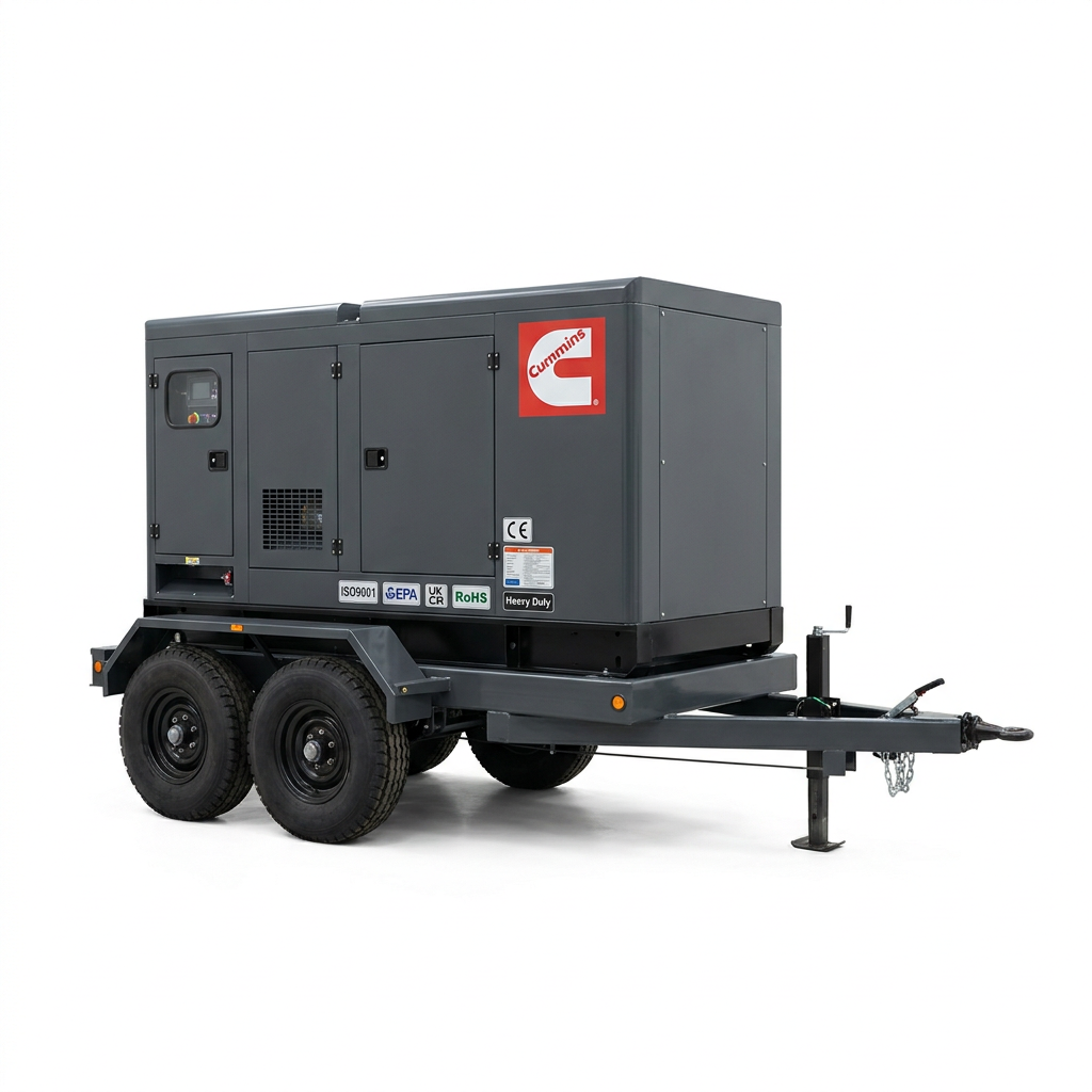 300kW Cummins enclosed diesel generator in a trailer-mounted configuration