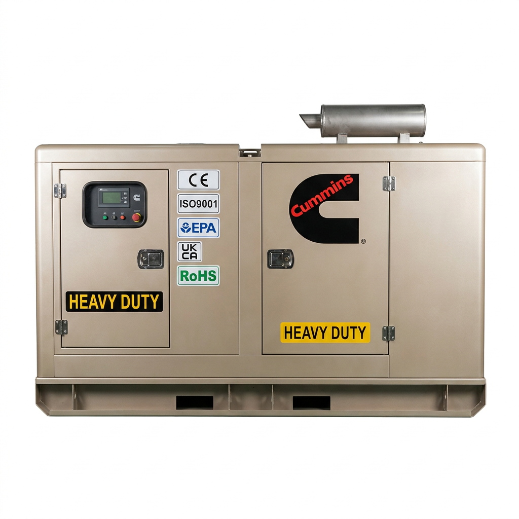 50kW Cummins diesel generator in a beige enclosed housing